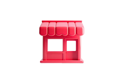 A bright pink, 3D rendered shop icon isolated on a black background