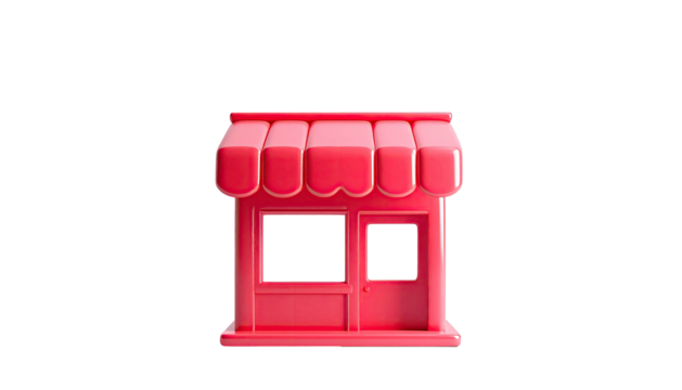 A bright pink, 3D rendered shop icon isolated on a black background