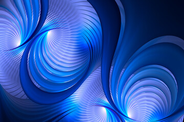 Blue neon coiled lines abstract background. Fractal render.