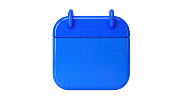 Blue 3D calendar icon with rounded edges on a black background