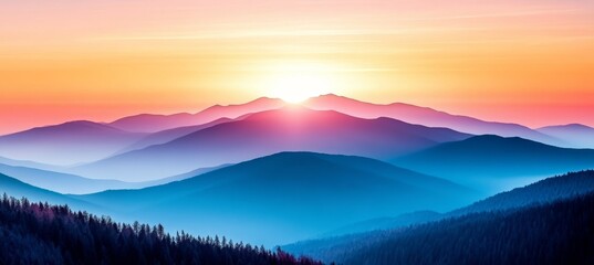 Fototapeta premium Majestic Landscape with Purple and Blue Mountains Under a Glorious Golden Sunrise at Dawn