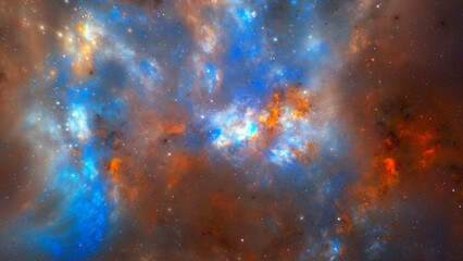 Nebula with gaseous clouds and stars in space. Abstract fractal art background.