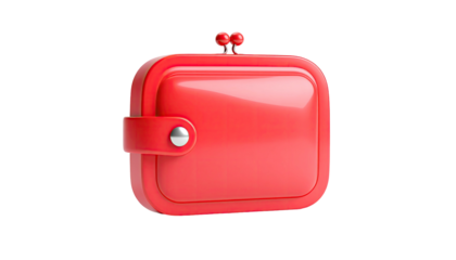 Shiny red rectangular purse, clasp & bead closure, isolated against a black background