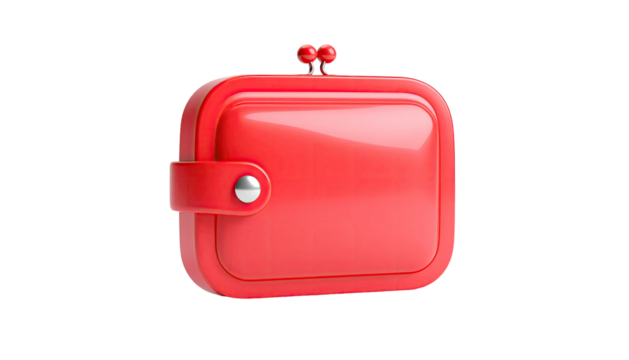 Shiny red rectangular purse, clasp & bead closure, isolated against a black background