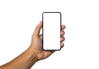 Modern smartphone held by hand showcasing a blank screen ready for your content, perfect for app demos or digital marketing.