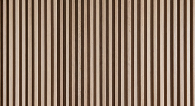 Close up modern vertical wood slat wall paneling natural light texture