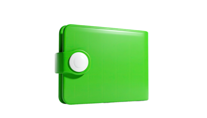 Shiny green wallet with white clasp against black background, 3D render