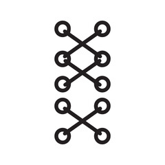 Simple shoelace icon with criss-cross lacing. Black vector graphic symbol for shoes, boots, and footwear.
