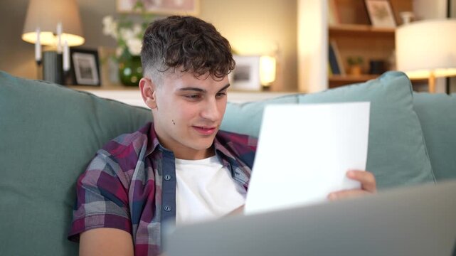 Young happy student receiving university acceptance letter