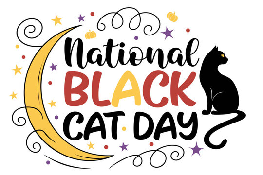 NATIONAL BLACK CAT DAY vector illustration