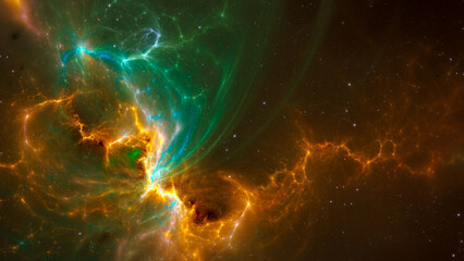 Fantasy nebula and stars in space. Electric energy abstract background. Fractal render.