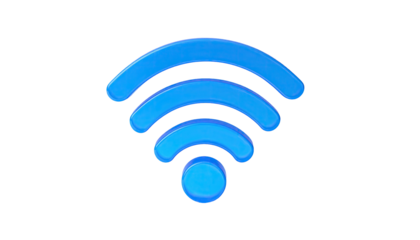 Blue, three-dimensional, curved lines radiating upward in a wifi symbol, black background