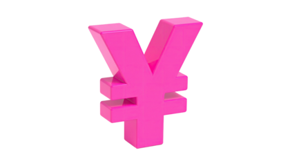 A 3D pink currency symbol floating against a black background