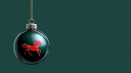 Red horse ornament hanging on green background for Chinese New Year celebration decor
