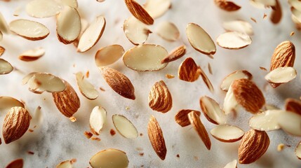 Almond slice scatter high speed motion capture falling nuts culinary dynamics ingredient movement food photography