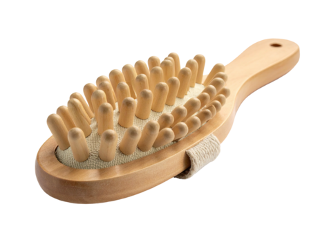 Light beige wooden massage brush with small, rounded wooden tips