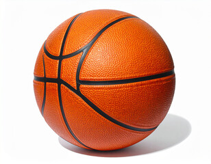 Fototapeta premium A classic orange basketball with black seams, isolated on a white background. Essential sports equipment for the court.