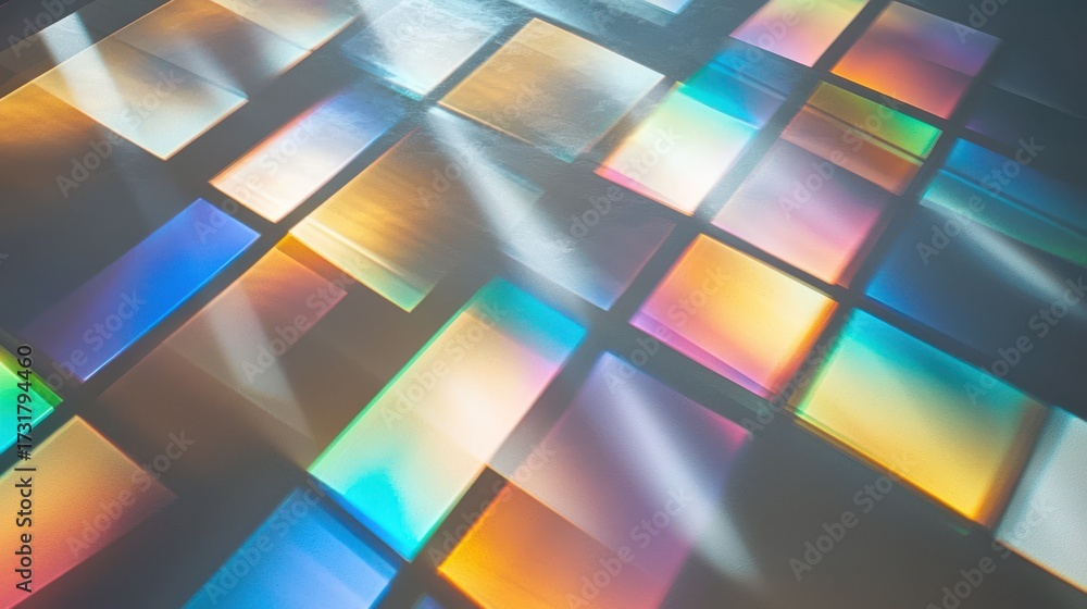 Wall mural laser interference patterns creating spectral diffraction lines with holographic rainbow effects on 