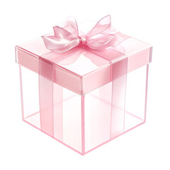 Obraz premium A pretty light pink transparent gift box wrapped with ribbon on transparent background
