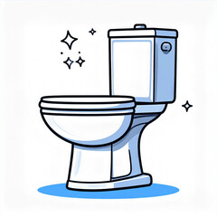 Clean White Toilet with Blue Outlines and Sparkling Stars Illustration