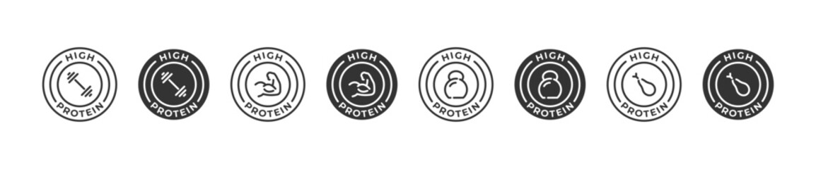 Fototapeta premium High protein icon set. Rich in protein product icons. Vector illustration