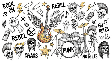 Obraz premium A collection of Y2K-inspired abstract geometric shapes and brutalist design elements in black and white, white background