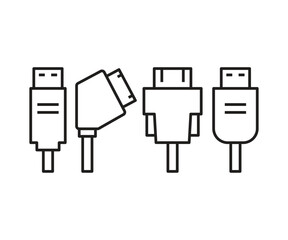 usb plug and serial port plug icons set