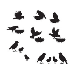 Obraz premium Vector art of bird family silhouette, depicting the love and care within a bird family and the beauty of nature