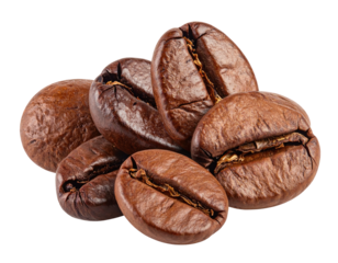 Roasted coffee beans clustered closely together