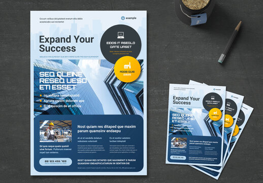 HR Agency Services Advertisement Flyer in Blue Shades with Orange and Black Accents