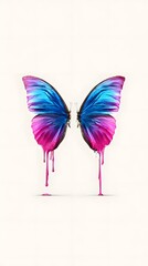 wings spread wide with vibrant gradient pigments melting at the edges