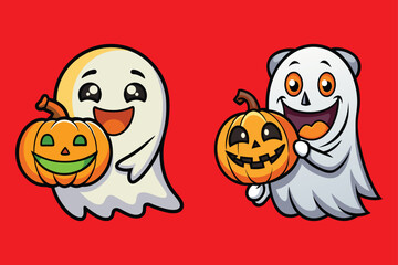 Halloween pumpkin and ghost, Cute Ghost with  Pumpkin, Halloween T-shirts design vector.