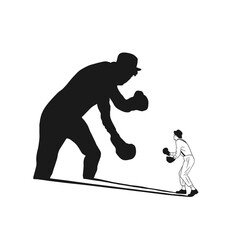 Illustration of man fighting with his shadow, facing fears surreal concept