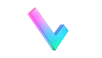 A 3D-rendered glowing checkmark floats on a black backdrop with colorful gradients