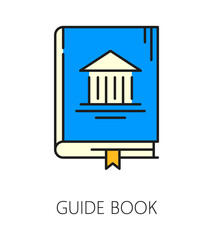 Museum art gallery and exhibition color line icon of guide book, vector pictogram. Museum exhibition and art gallery icon of guide book or information booklet for artworks and masterpiece exposition