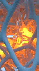 of electric orange light splitting through crystalline ice-like structures