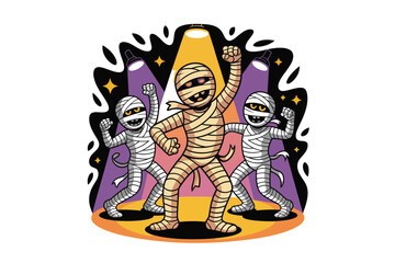 vector illustration of a dancing Muumy Party cartoon Halloween party design. Halloween Vector