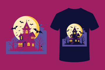 Halloween Haunted House Silhouette t-shirt design, Halloween Spooky T-shirt Design And home decor projects.