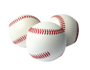 Three baseballs, close together, white with red stitching (1)