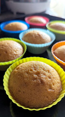 Delicious Homemade Cupcakes in Bright Colorful Silicone Baking Cups