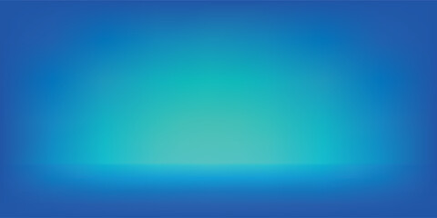 Blue-green gradient studio room, abstract background pattern, walls and floor reflect neon lights, dark tones. vector ilustration.