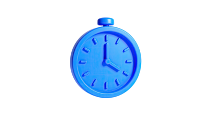 A vibrant blue, 3D-rendered clock/stopwatch icon against a stark black background