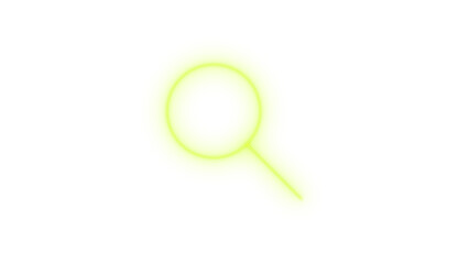 Colorful abstract neon bright green graphic element, a stylized geometric shape resembling a magnifying glass icon or a connector, isolated on transparent background