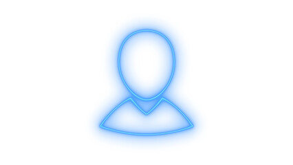 Blue neon-like glowing user profile avatar icon with minimalist modern design representing a person or contact symbol, abstract graphic element isolated on transparent background