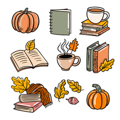 Embracing Autumn Cozy Elements Warm Books, Delicious Coffee, and Charming Pumpkins