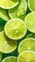 Lime Slices Pattern in Green and White Detailed Citrus Fruit Composition Overhead View Refreshing Summer Theme Bright Natural Lighting Fresh Vibrant