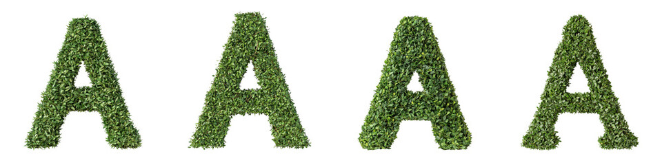 Topiary plant shaped like letter A, trimmed edges, vibrant green foliage, decorative garden element,isolate on transparent background