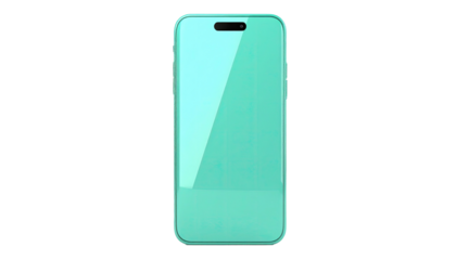 Render of a light blue mobile phone with a camera cutout, isolated on black