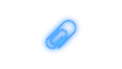Modern digital blue neon glowing paperclip icon illustration, symbolizing file attachment and document organization for business and communication, isolated on transparent background
