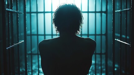Shrouded in dim light, a lone figure sits in a cell, embodying the essence of isolation and struggle against fate